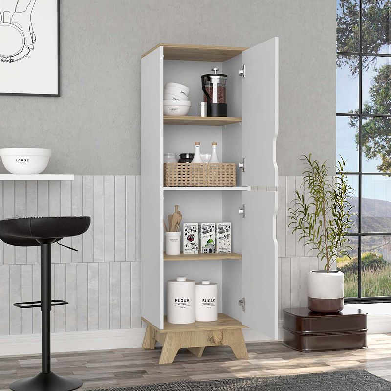 British Single Kitchen Pantry， Four Storage Shelves， Double Doors Cabinets