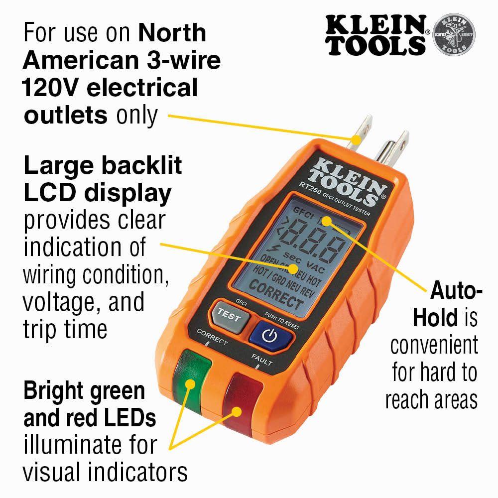 Klein Tools GFCI Receptacle Tester with LCD