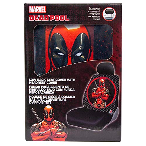 Plasticolor Deadpool Washable Polyester Universal Fit Automotive Seat Cover， Black， 1 Pk