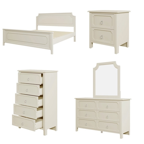 6PCS Bedroom Sets with Bed ，2 Nightstands， Chest， Mirror and Dresser - - 37374846