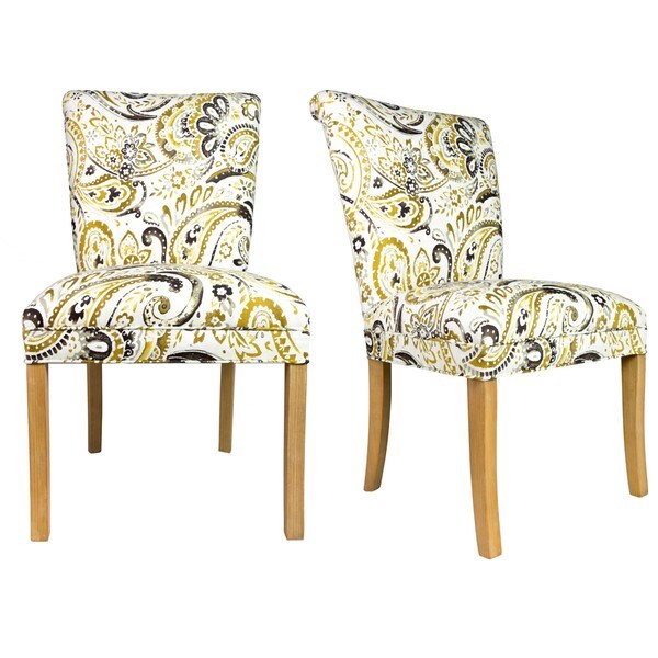 Sole Designs Mustard/White Wood/Fabric Roll-back Spring Seating Upholstered Dining Chair (Set of 2)