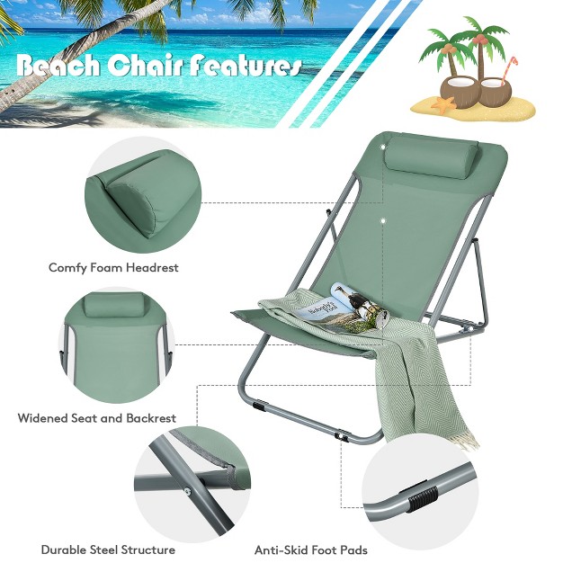 Costway Set Of 2 Beach Chair Portable 3 position Lounge Chair W Headrest Blue green orange