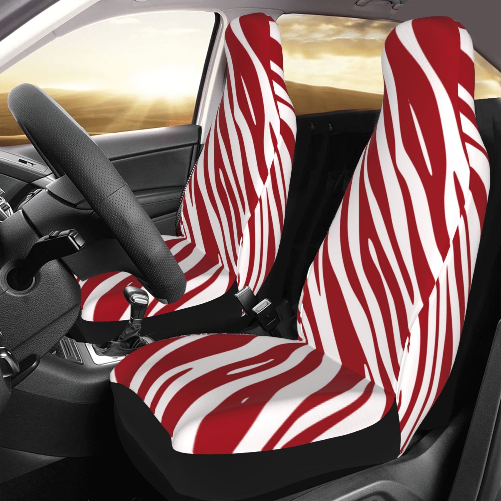 TEQUAN Front Seat Covers， Red Zebra Texture Pattern 2 Piece Car Seat Cover Fit Most Car SUV Truck Van