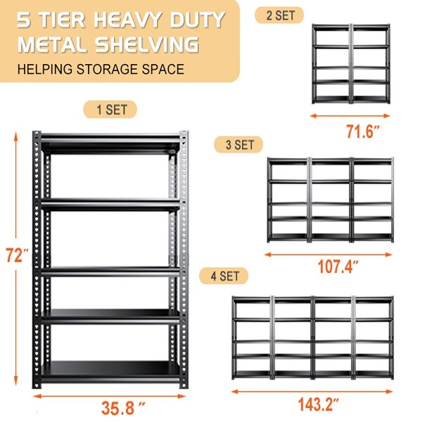 DoCred 5 Tier Heavy Duty Steel Storage Shelving Unit，3 Pack