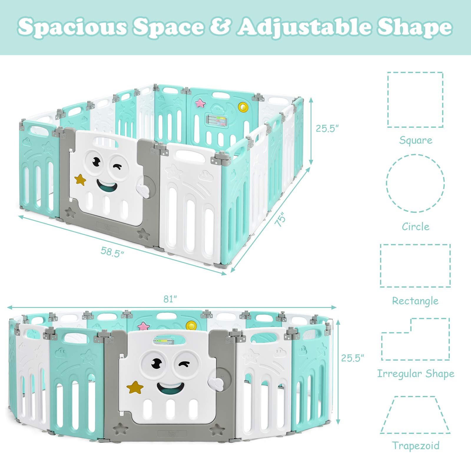 Costzon Foldable Baby Playpen, 14/16-Panel Baby Play Yards with Lock Door & Anti-Slip Rubber Bases