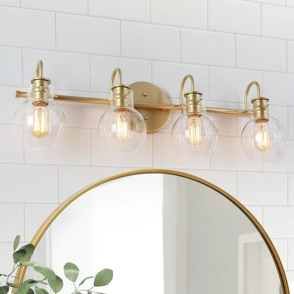 Bela Mid-century Modern Glam Gold 4-Light Bathroom Vanity Lights Globe Glass Wall Sconces Dimmable