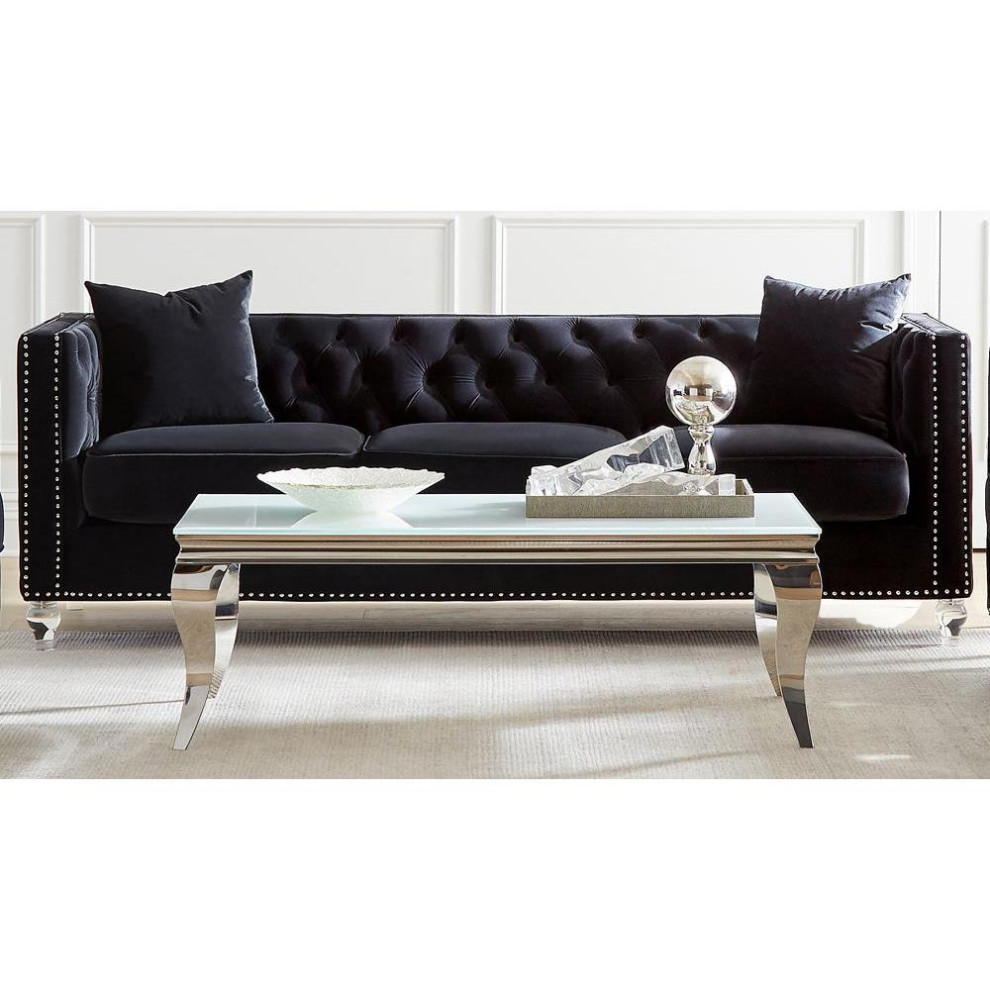 Delilah Upholstered Tufted Tuxedo Arm Sofa Black   Contemporary   Sofas   by BisonOffice  Houzz