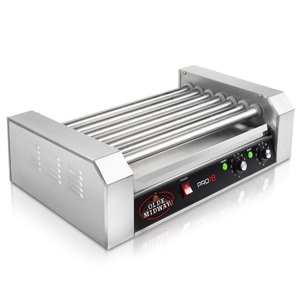 Olde Midway 167 sq. in. Stainless Steel Indoor Grill Hot Dog and Sausage Electric Countertop Cooker Machine with 7-Rollers CON-ROLL-PRO18