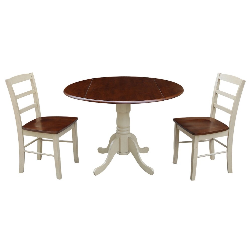 42 inch Dual Drop leaf Pedestal 3 piece Dining Set