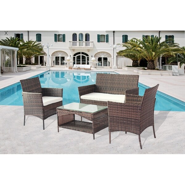 4 Piece Patio Outdoor Rattan Furniture for Garden - Overstock - 37028747