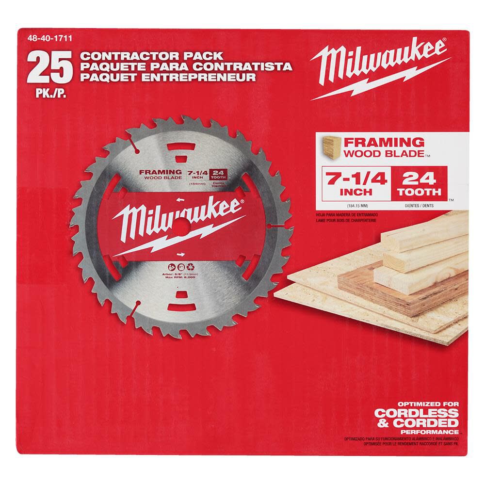 Milwaukee 7-1/4" 24T Construction Framing Contractor Pack (25PK) 48-40-1711 from Milwaukee