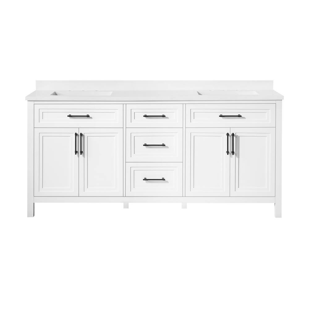 Home Decorators Collection Mayfield 72 in. W x 22.1 in. D x 35 in. H Freestanding Bath Vanity in White with White Cultured Marble Top Mayfield 72W