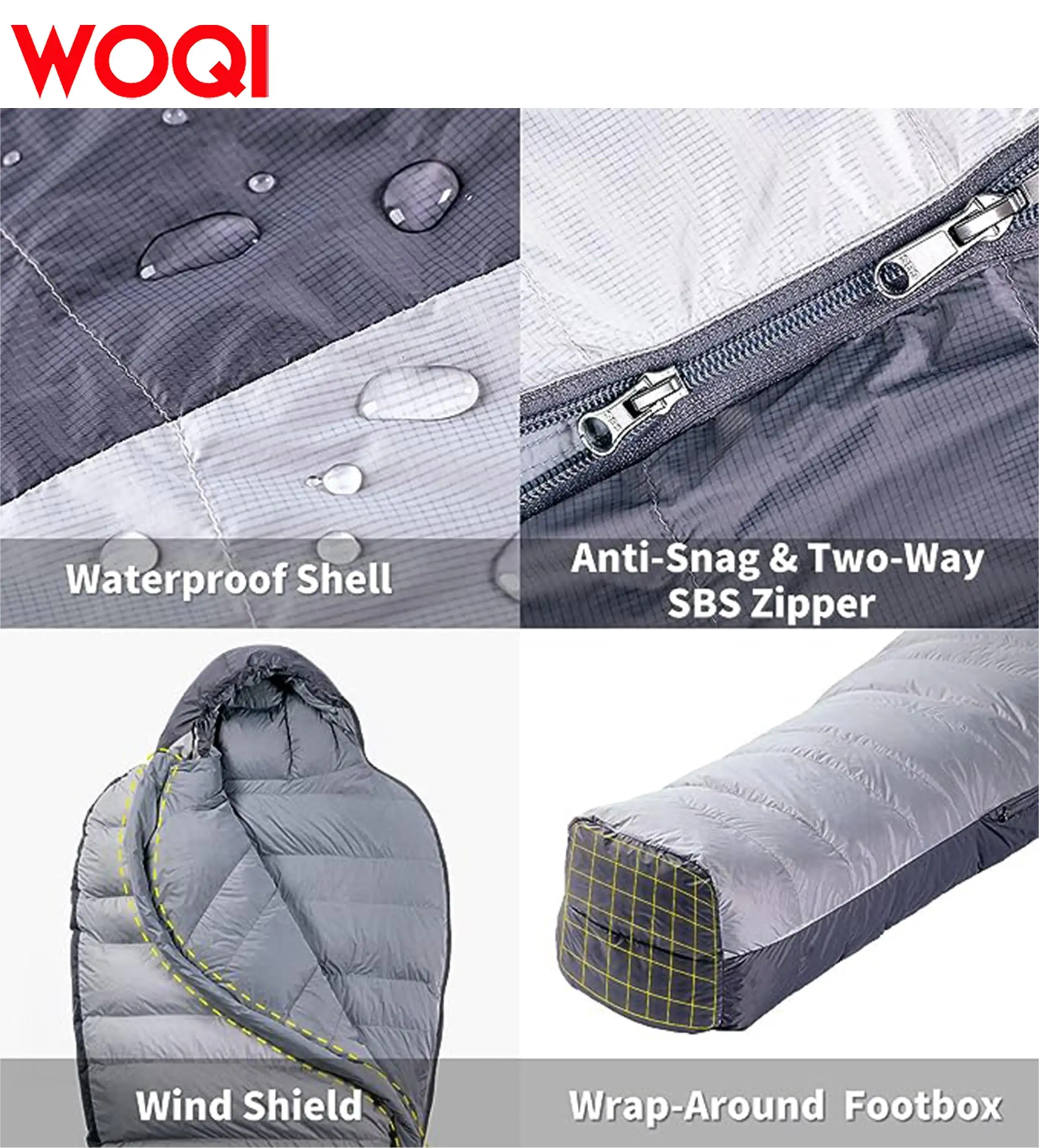 WOQI Lightweight Single mummy sleeping bag with 800g duck down for cold weather