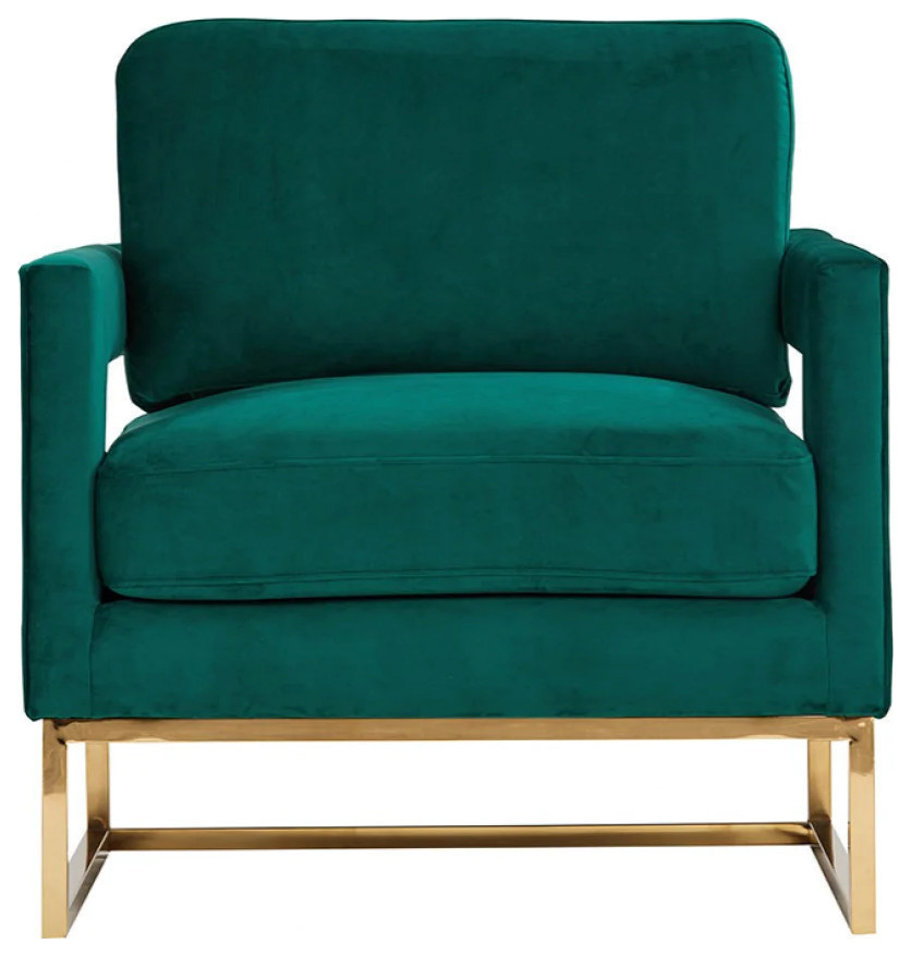 Clark Modern Green Velvet and Gold Accent Chair   Contemporary   Armchairs And Accent Chairs   by Rustic Home Furniture Deco  Houzz