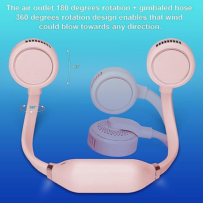 Portable Neck Fan， Hands Free Rechargeable Fan， 4000mah 360 Rotating 3 Speeds， Travel， Sports， Outdoor Activities Pink