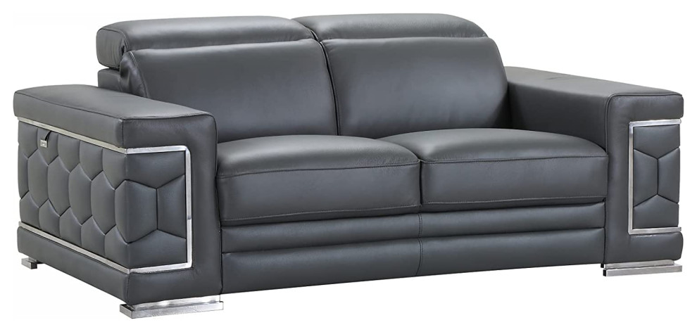 Elegant Loveseat  Genuine Leather Upholstery With Chrome Accents   Contemporary   Loveseats   by Decor Love  Houzz