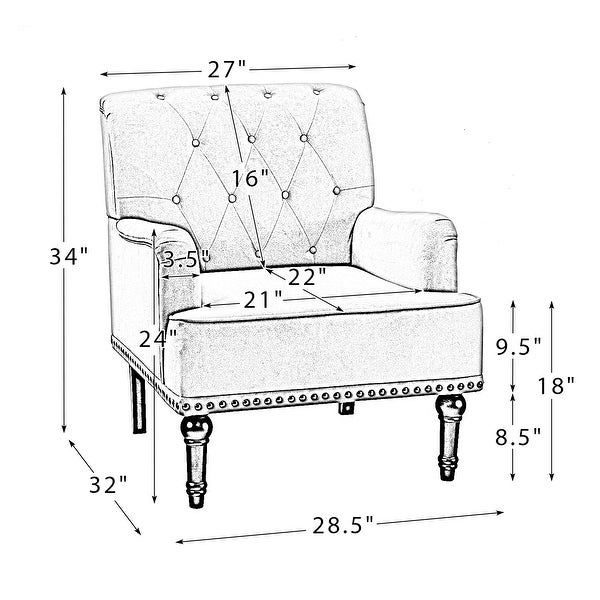 Geltrude Transitional Upholstered Button Tufted Club Chair with turned wooden Legs by HULALA HOME