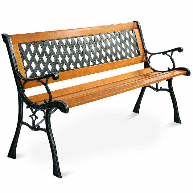 49 1 2 x27 x27 Patio Park Garden Bench Porch Path Chair Outdoor Deck Cast Iron Hardwood