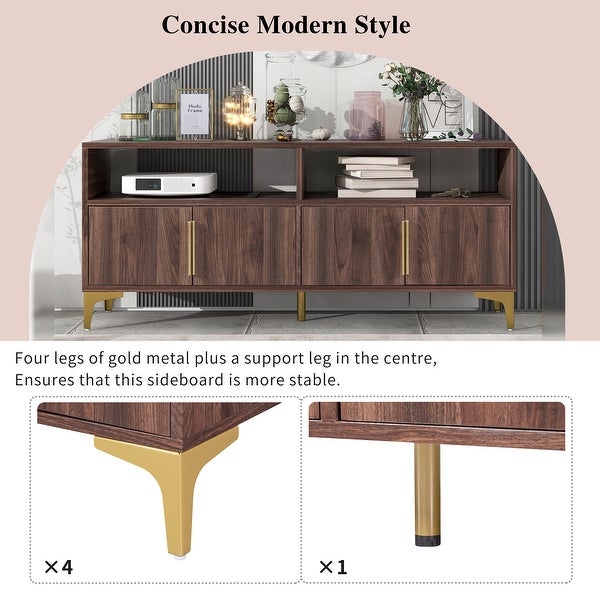 58'' Sideboard with Gold Metal Legs and Handles