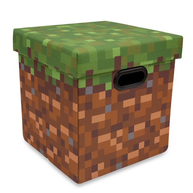 Ukonic Minecraft Grassy Block Fabric Storage Bin Cube Organizer With Lid 13 Inches