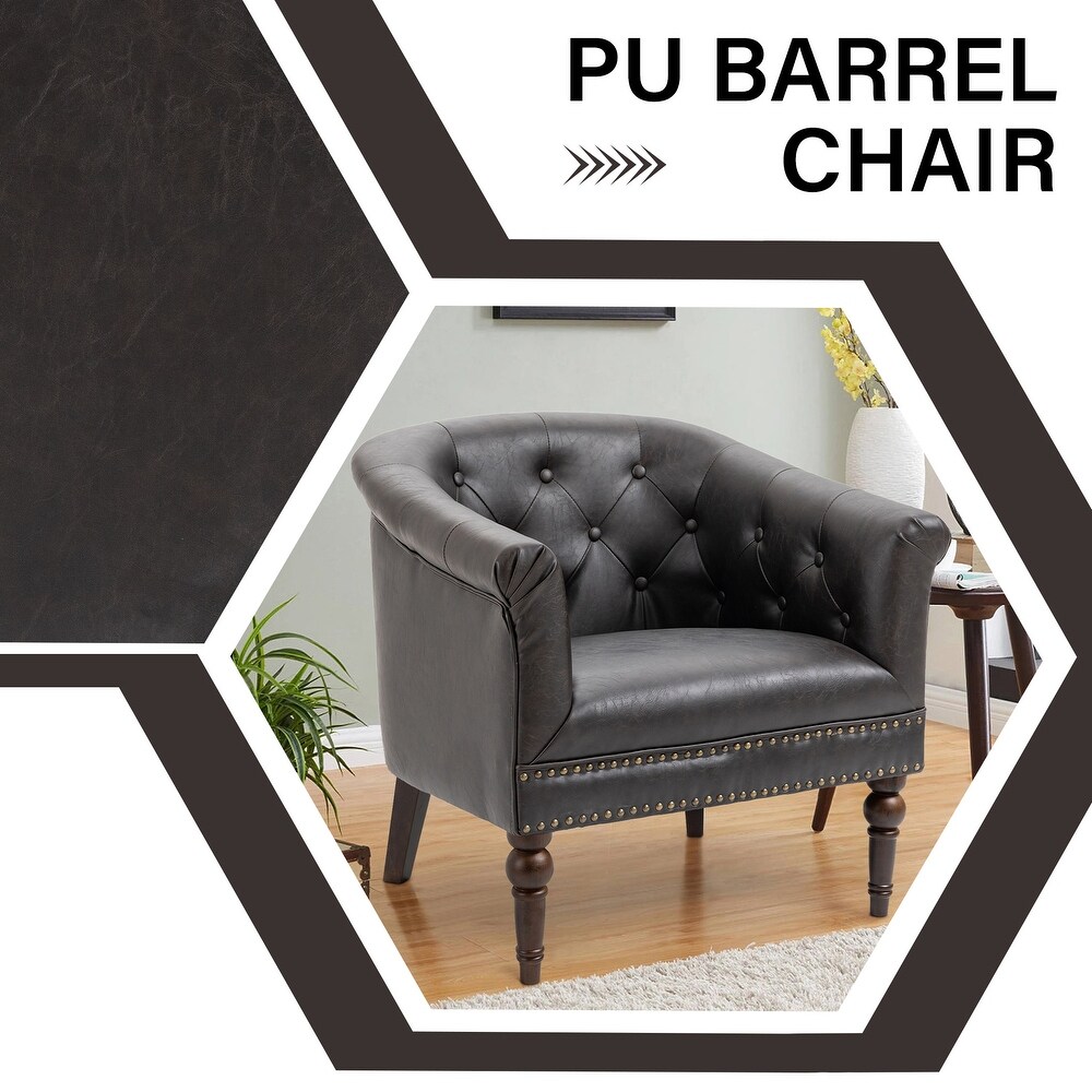 Contemporary PU Leather Tufted Barrel Accent Chair