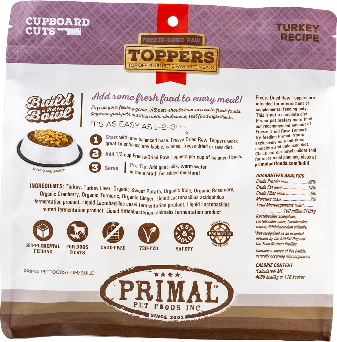 Primal Cupboard Cuts Turkey Grain-Free Freeze-Dried Raw Dog Food Topper