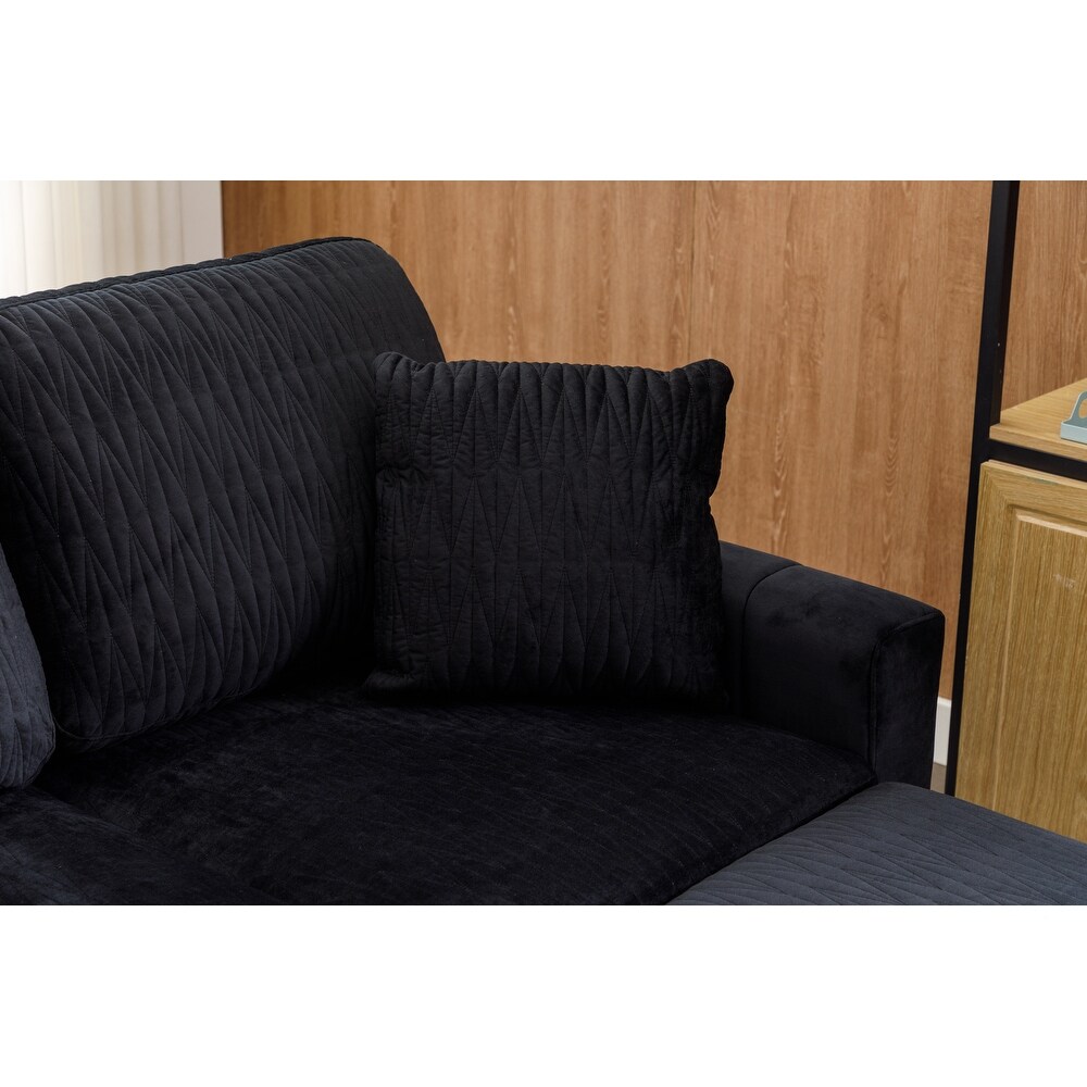 Black Velvet Modular Reversible Sectional Sofa Set w/ 2 Ottomans