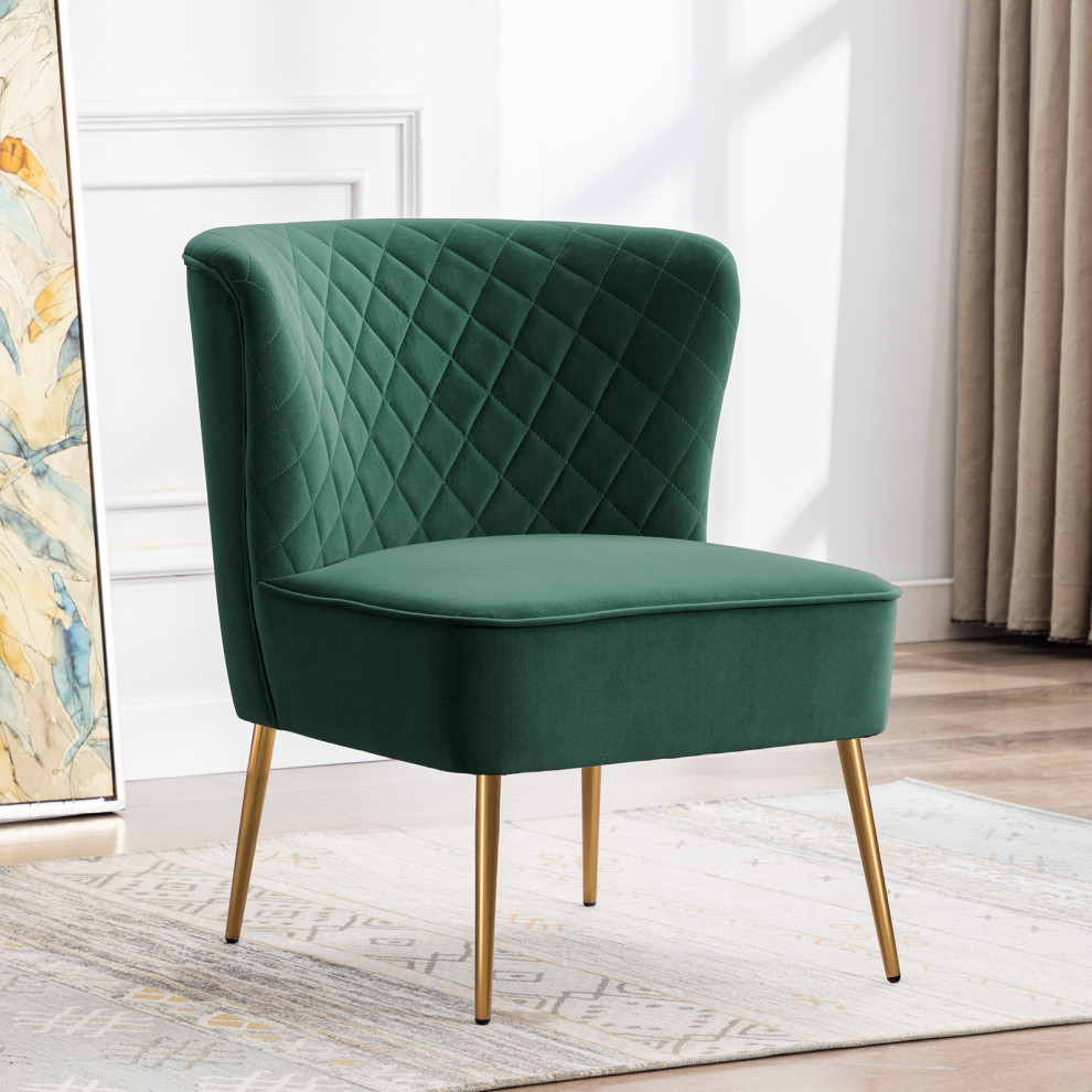 Diamond Stitched Bright Velvet Slipper Chair   Midcentury   Armchairs And Accent Chairs   by Duhome inc  Houzz