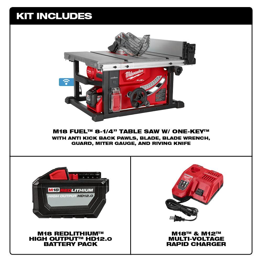 Milwaukee M18 FUEL ONE-KEY 18-Volt Lithium-Ion Brushless Cordless 8-1/4 in. Table Saw Kit with (1) 12.0Ah Battery and Stand 2736-21HD-48-08-0561