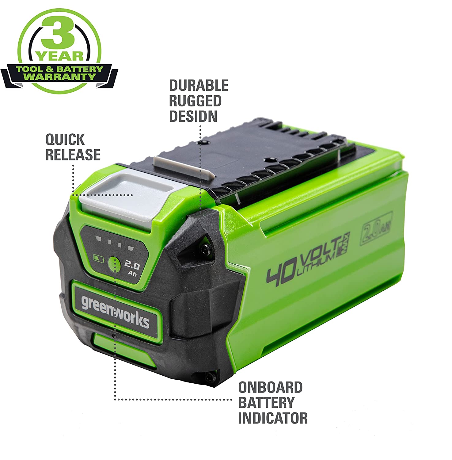 40V 2.0 Ah Lithium Ion Battery | Greenworks Tools