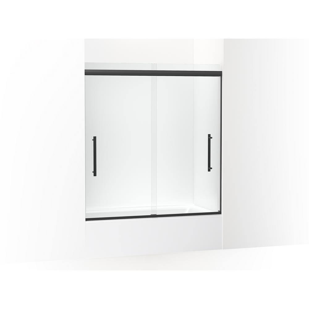 KOHLER Pleat 59.625 in. x 63.5625 in. Frameless Sliding Bathtub Door in Matte Black with Crystal Clear Glass K-707602-8L-BL