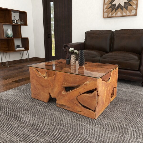 Brown Teak Rustic Coffee Table 18 x 40 x 28 - 40 x 28 x 18