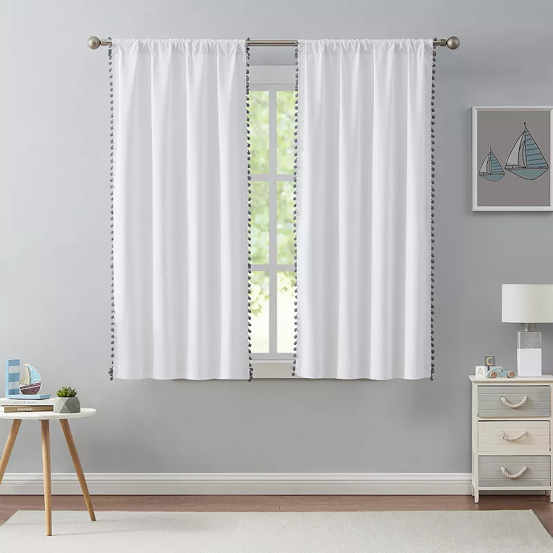 Hopscotch Meg Pom Rod Pocket Room Darkening Set of 2 Window Curtain Panels