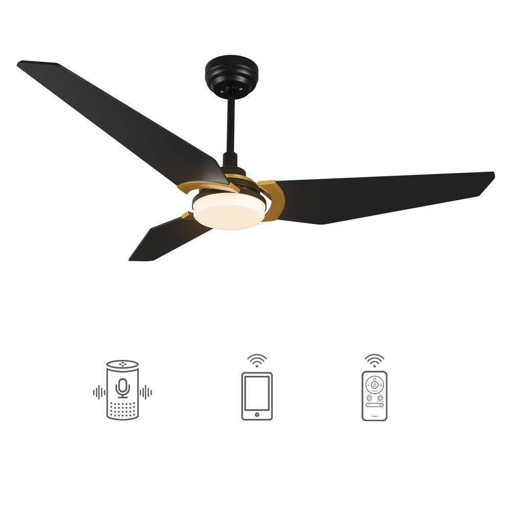 CARRO Brently 56 in. Dimmable LED IndoorOutdoor Black Smart Ceiling Fan with Light and Remote Works w AlexaGoogle Home S563B-L12-B2-1G