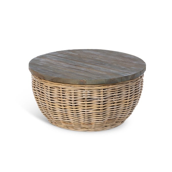 Rattan Coffee Table with Wood Top - Natural - 25.5