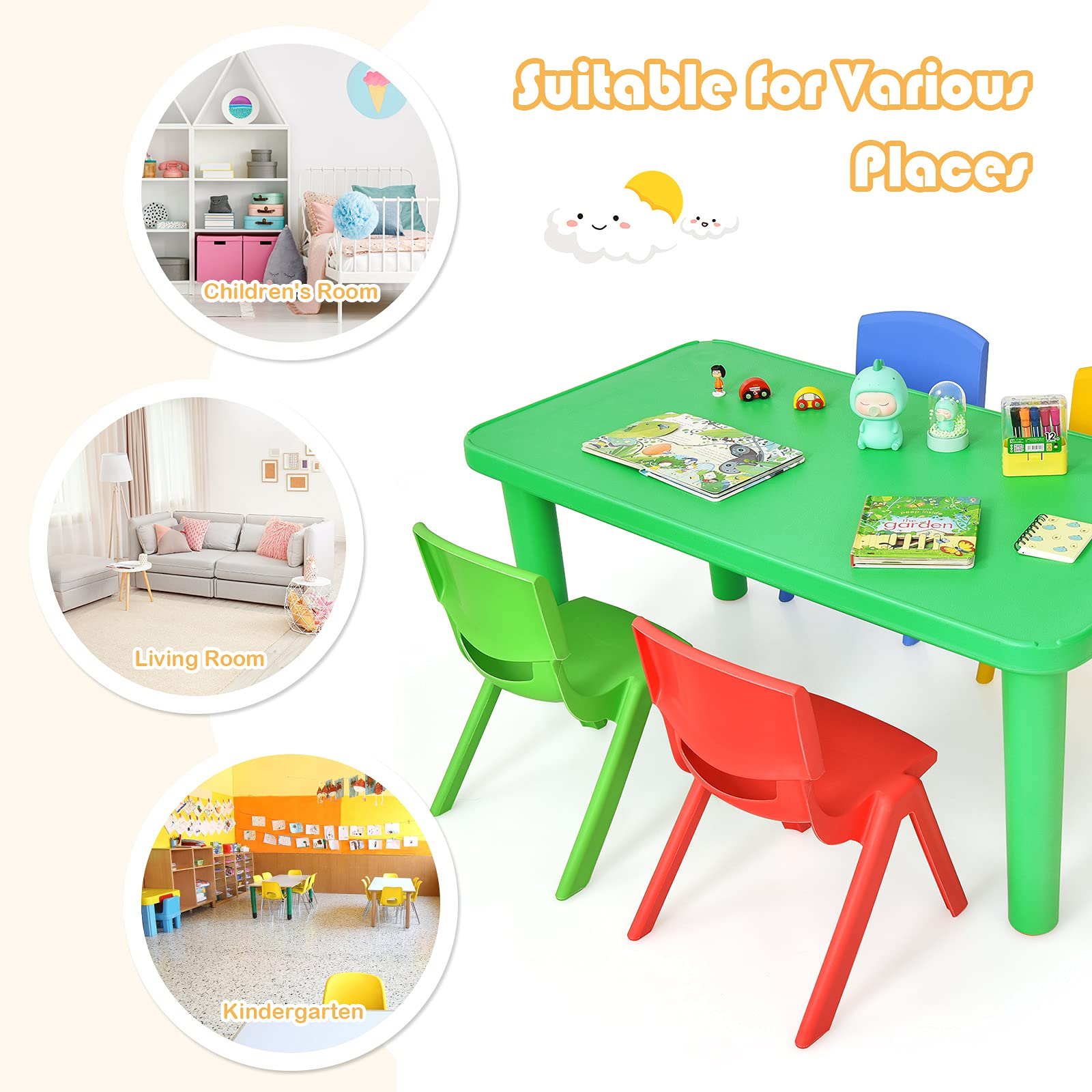 Costzon Kids Table and Chair Set, Plastic Learn and Play Activity Set