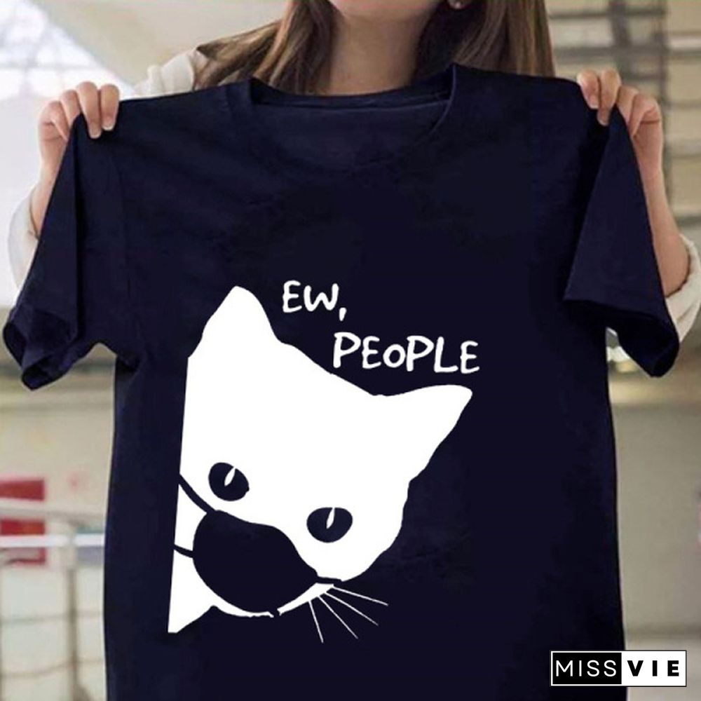 Women Graphic Cat Funny Face Animal Fashion Short Sleeve Spring Summer Cartoon Print Female Clothes Tops Tees Tshirt T-Shirt