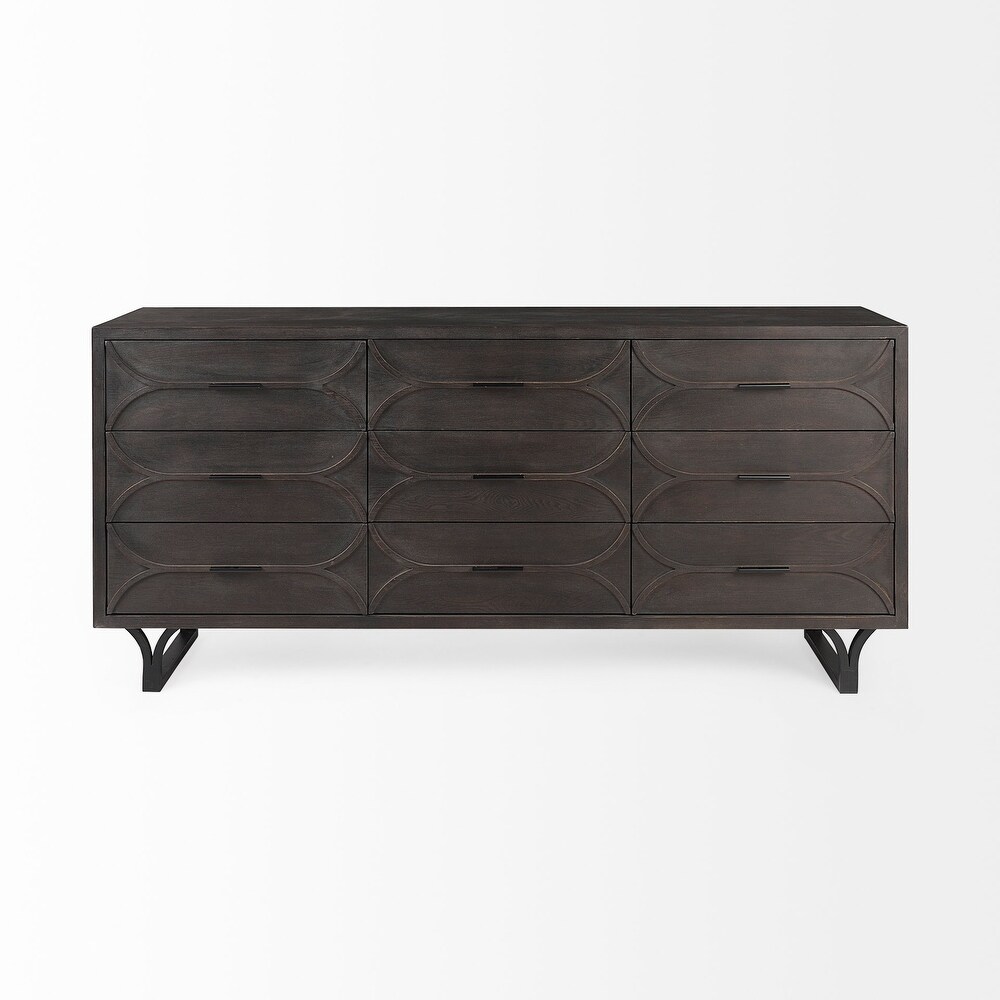 Giselle II Brown Fir Veneer w/ Black Metal Leg 9 Drawer Sideboard   70.1L x 15.9W x 31.9H