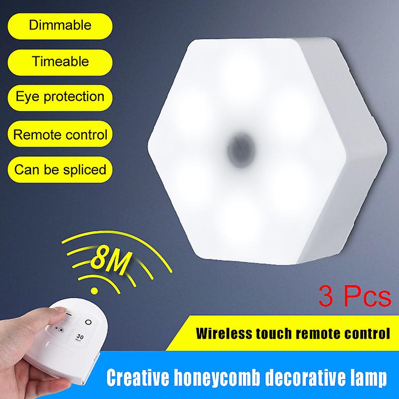 3pcs Remote Control Hexagonal Led Wall Lamp Dimmable Timing Smart Light For Home Office Hotel New