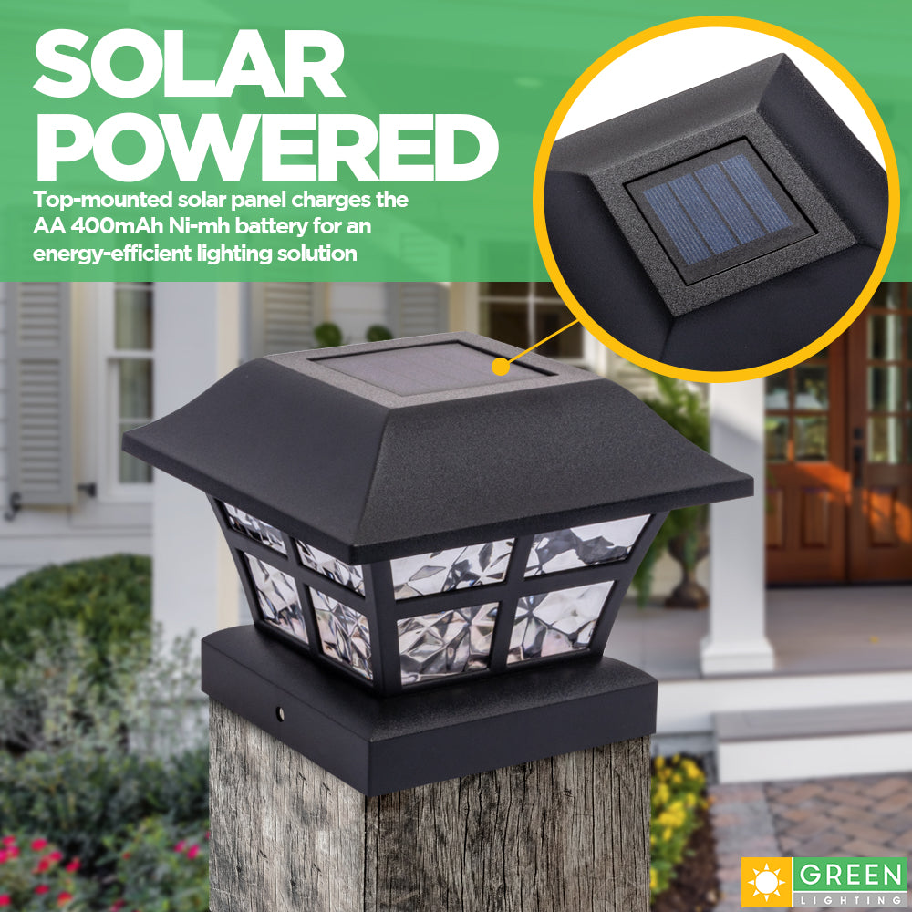 GreenLighting Evolve Black Solar Post Cap Lights - 4x4 Post Caps and Outdoor Post Lights - Waterproof Solar Lights for Fence Posts - Solar Post Lights fit 4x4 5x5 Vinyl/PVC (Black， 8 Pack)