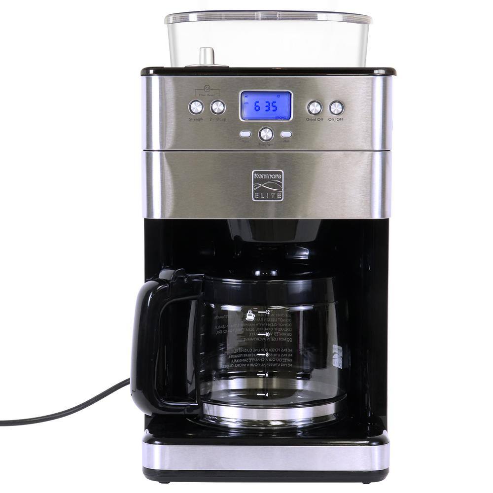 KENMORE Elite Grind and Brew black 12- Cup Coffee Maker with Burr Grinder Programmable Automatic Timer Brew KKECMGBSS