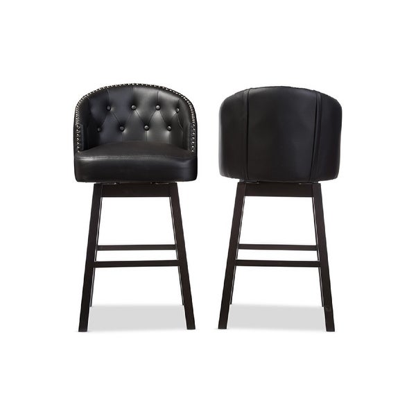 Baxton Studio Avril Modern and Contemporary Black Faux Leather Tufted Swivel Barstool with Nail heads Trim (Set of 2)