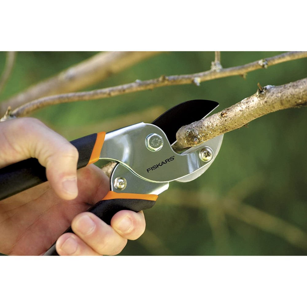 Fiskars Pruner 0.625 Cut Black Handle Steel Power Lever Anvil