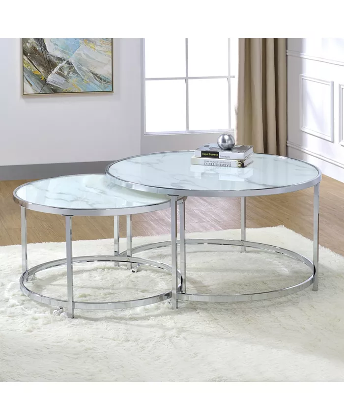 Steve Silver Rayne 36 Round Faux Marble Nesting Cocktail Tables