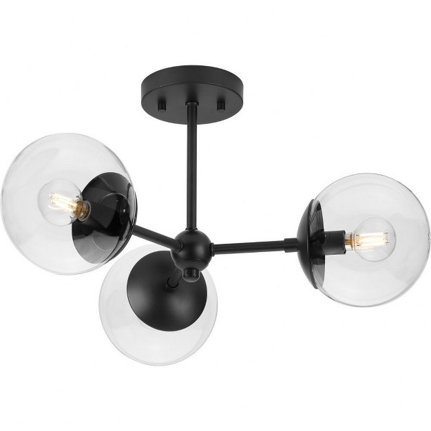 Progress Lighting Atwell 3 light Flush Mount Ceiling Light Matte Black Clear Glass