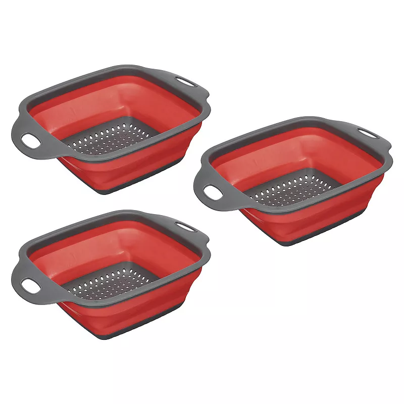 Collapsible Colander Set， 3 Pcs Silicone Square Foldable Strainer， Small