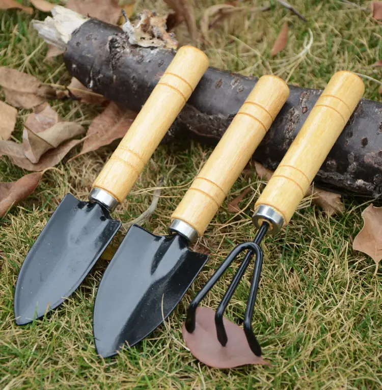 Customized Wooden Handle Gardening Hand Tools Wooden Hand Garden Hardware Tools 3 piece garden tool set