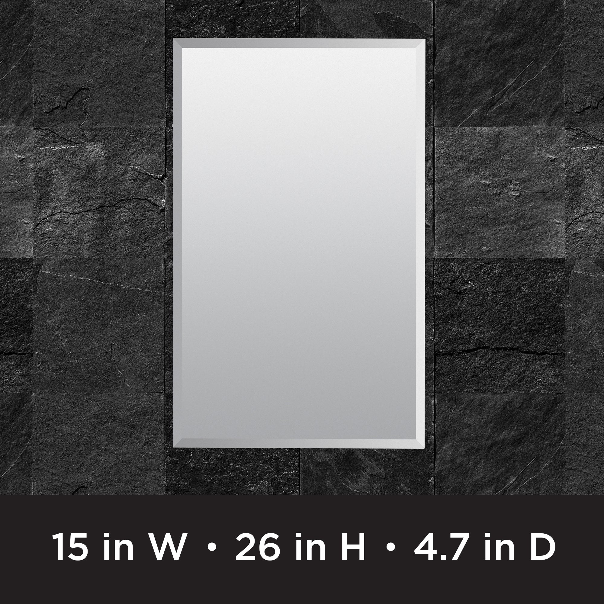 Designer Series by Zenith Aluminum Beveled Mirror Medicine Cabinet, 15 x 26 in., Frameless