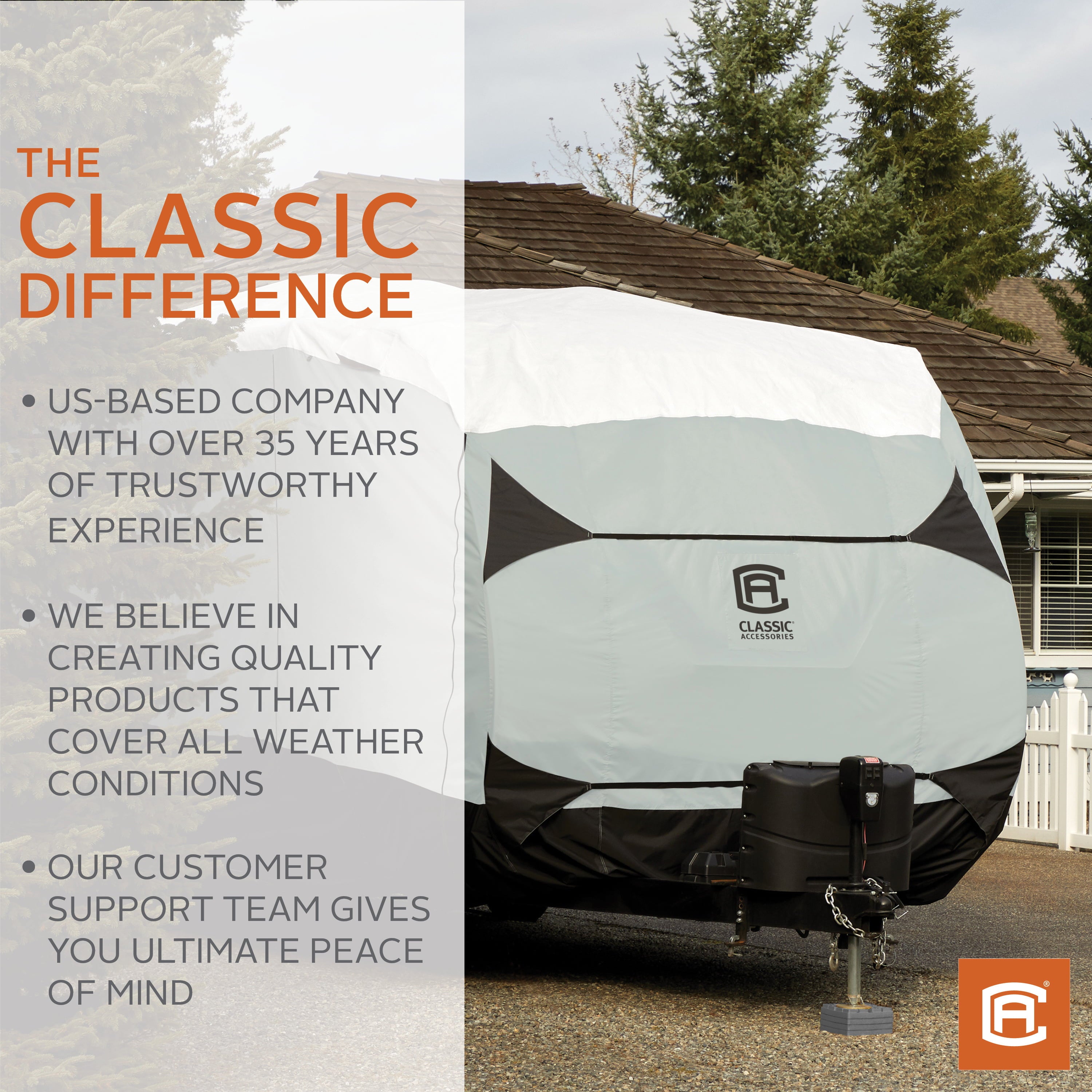 Classic Accessories Over Drive SkyShield Deluxe Water-Repellent Travel Trailer Cover， Fits 15' - 18'L x 114