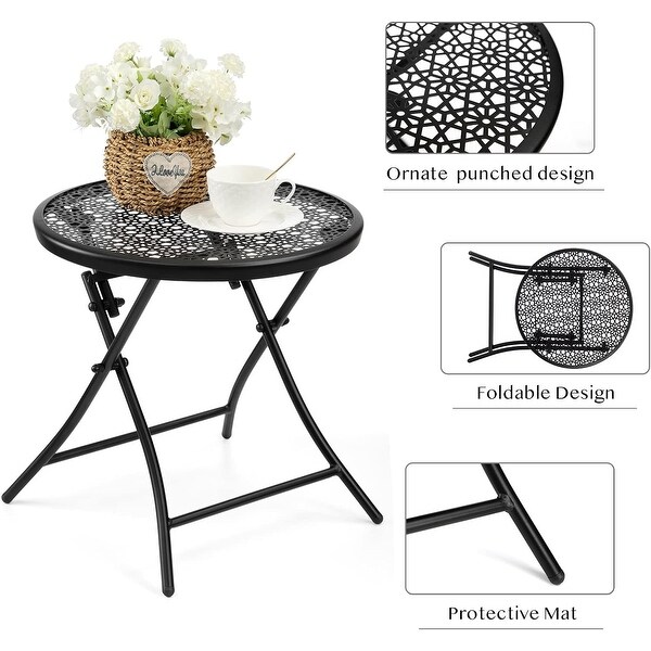 Folding Outdoor Side Tables，Anti Rust Small Patio Table Round Metal End Table